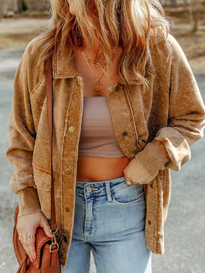 Lovesoft - Wholesale Shirt Jacket/Shacket - Women's - Casual Vintage Washed Flap Pocket Button Shacket15