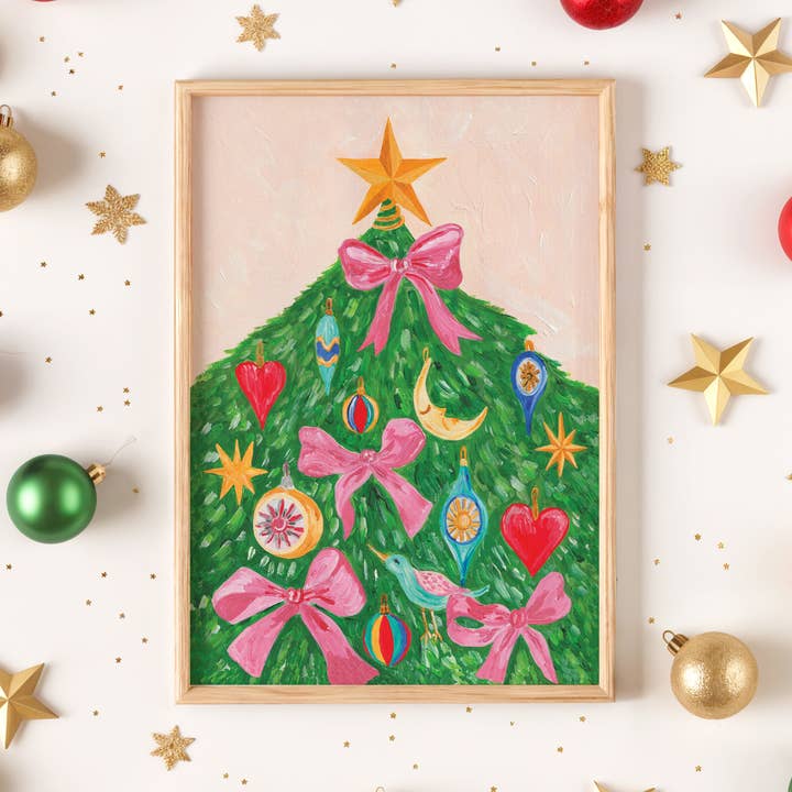 Bow Christmas Tree Art Print for wholesale by Violets Print House