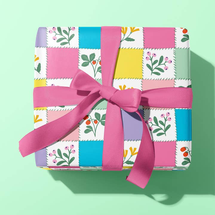 PATCHWORK QUILT FLORAL GIFT WRAP SHEET for wholesale by Oh So Daisy