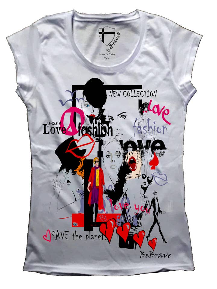 T-SHIRT DONNA COTONE CON STAMPA RAGAZZA MODI per la vendita all'ingrosso da parte di BeBrave