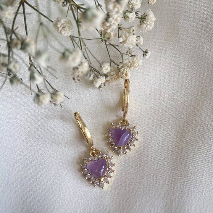 Wisteria London Ltd - Wholesale Huggie Earrings - Dainty Purple Heart Huggie Hoop Earrings
