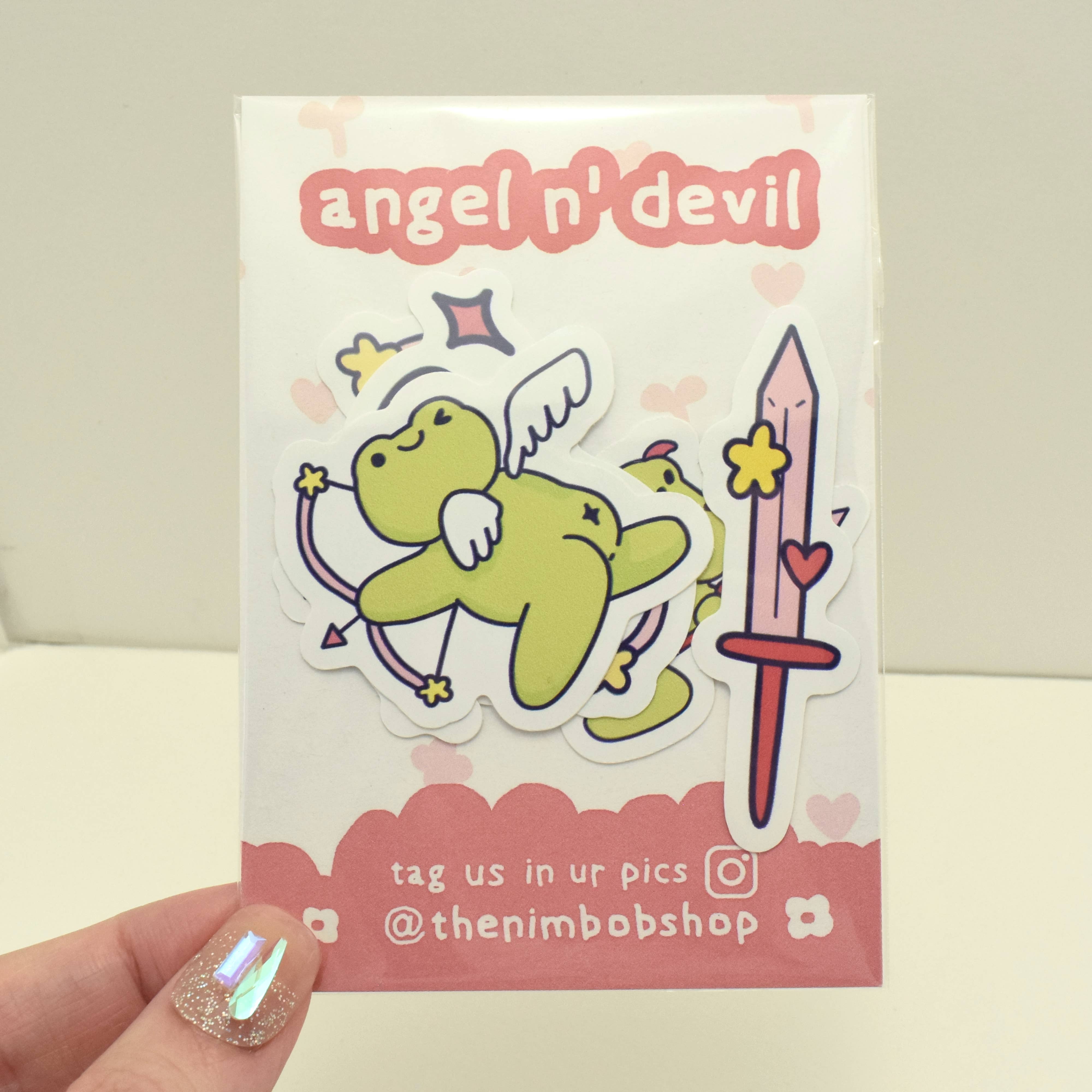 Nimbob - Wholesale Sticker - Angel Frogs stickers pack of 5 - Frog Lover sticker set0