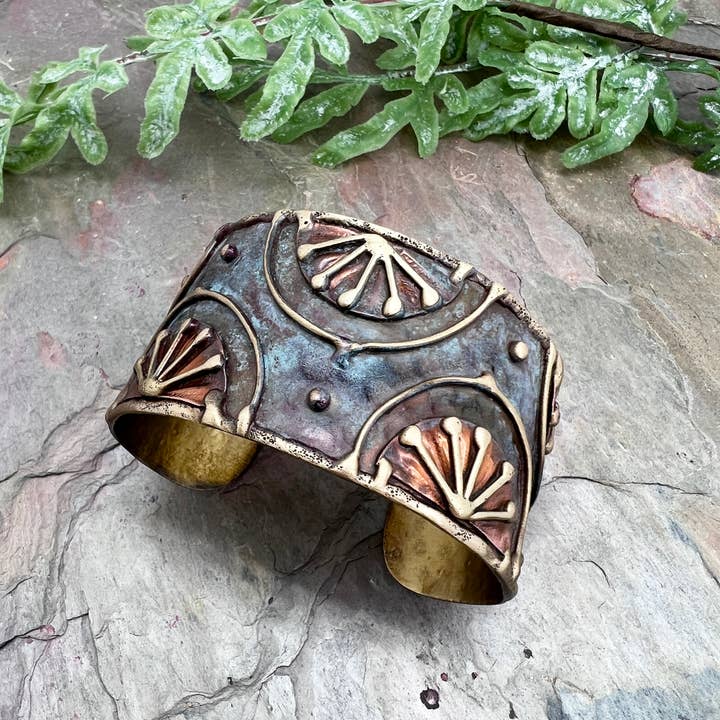 Anju Jewelry - Wholesale Cuff Bracelet - Brass Patina Cuff Bracelet - Rustic Blue Rising Sun