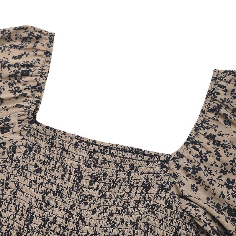 Black Square Neck Puff Sleeve Wide-Leg Printed Jumpsuit for wholesale on Faire6