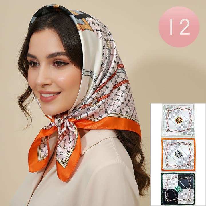 12 Stück - Seidiges Gefühl Abstraktes Muster Bedruckte Quadratische Schals für den Großhandel von Sensibling Corp.