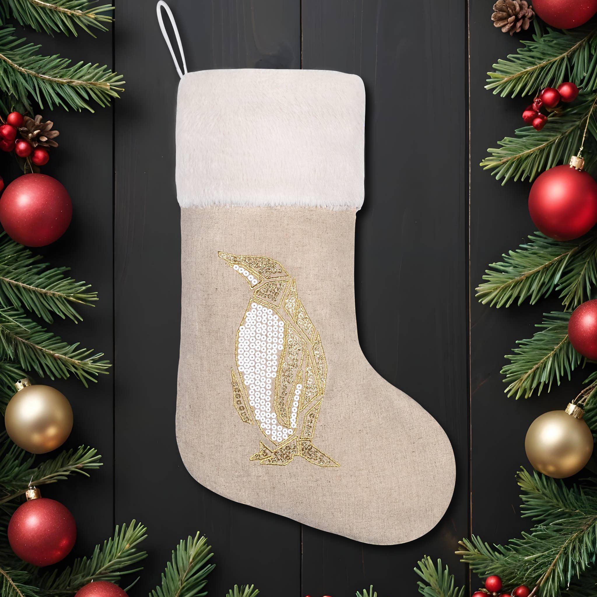 GEXWORLDWIDE – wholesale Holiday Stocking – Linen Sequin Embroidered Christmas Stockings
1