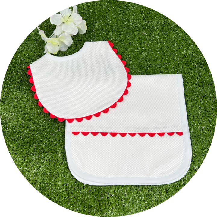 THE ROYALTY COLLECTION - Wholesale Burp cloth set – Baby - White Cotton Pique Bib and Burp Set5