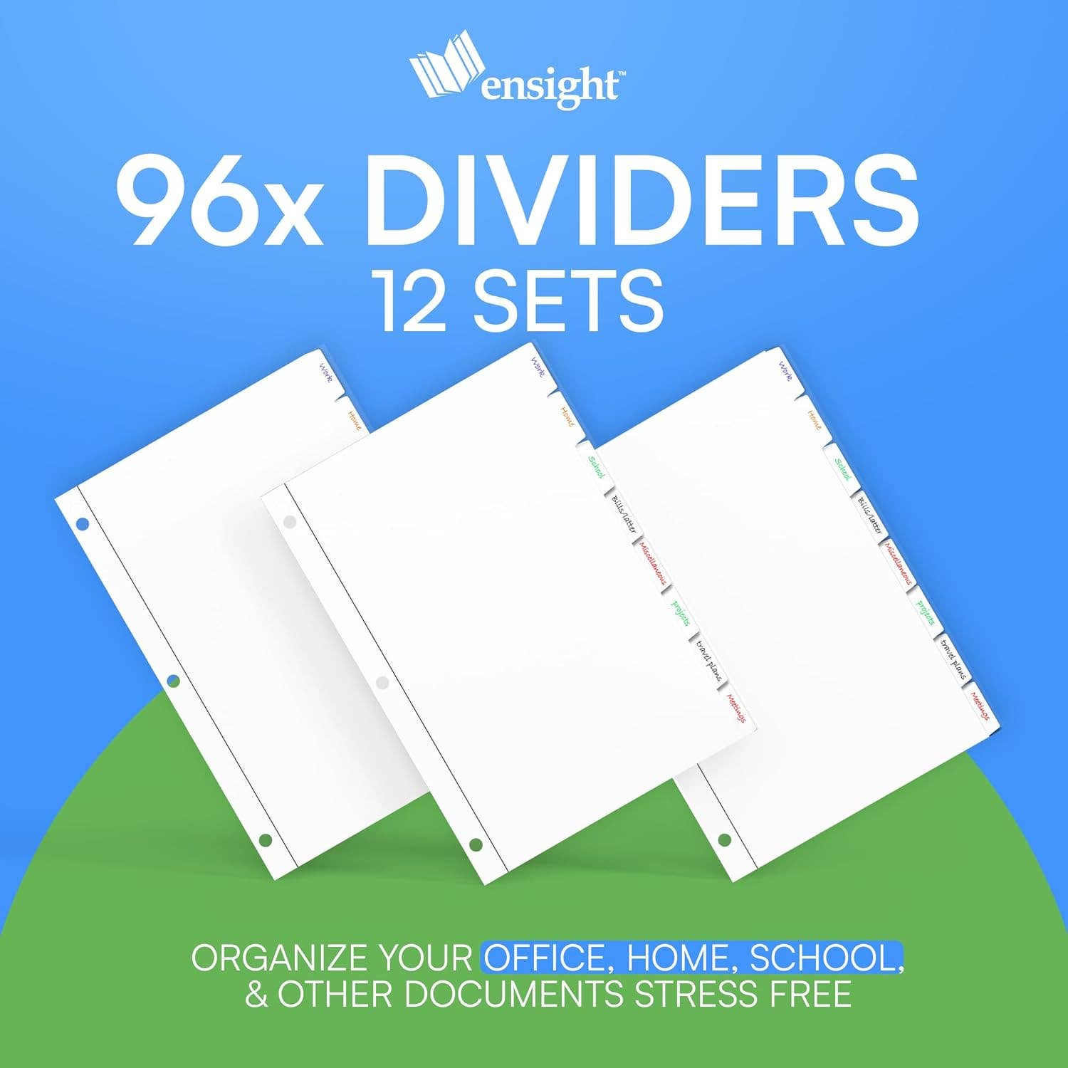 Ensight - Wholesale Binder - 3 Ring Page Dividers Bulk, 1/8 Cut Tab Dividers, 96 Per Box - Divider Pages with Tabs, Decorative Printable Rewritable Divider Tabs, Exhibit Tab Dividers for 3 Ring Binders Bulk - Ensight2