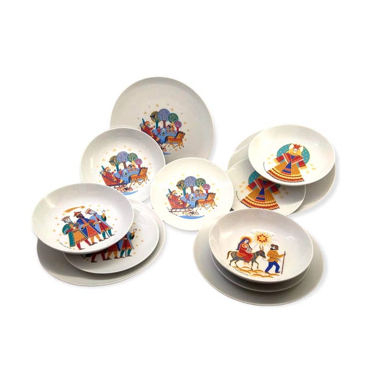 4-sits platta set (12 stycken) ”Naif Noel” samling för wholesale av Stella Fatucchi ART Porcelain