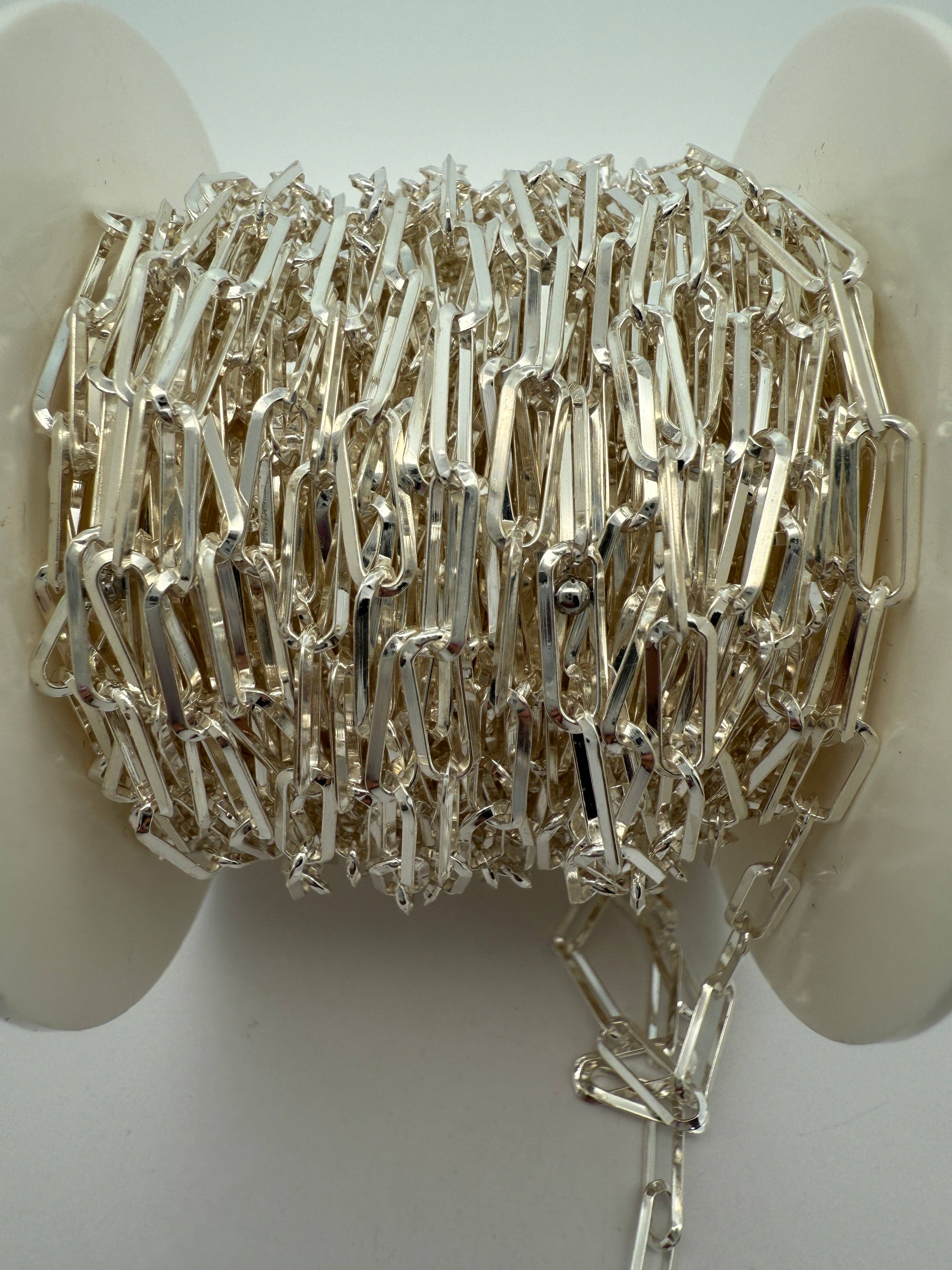 Purity Beads - Wholesale Craft Supplies - Paperclip Chain Thick Paper Clip Sterling Solid Silver Chain Rectangular Triangle Wire 1mm Chain, Size 11.4mmX4.2mm | 1 Foot