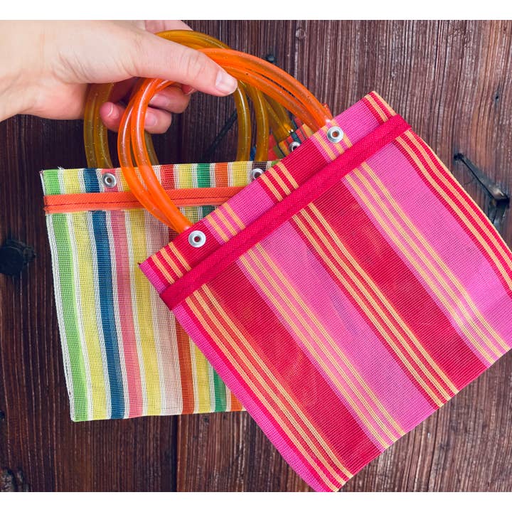 Mini Mexican Plastic Tote Market Beach Bag 7 x 7 in for wholesale by Pura Vida