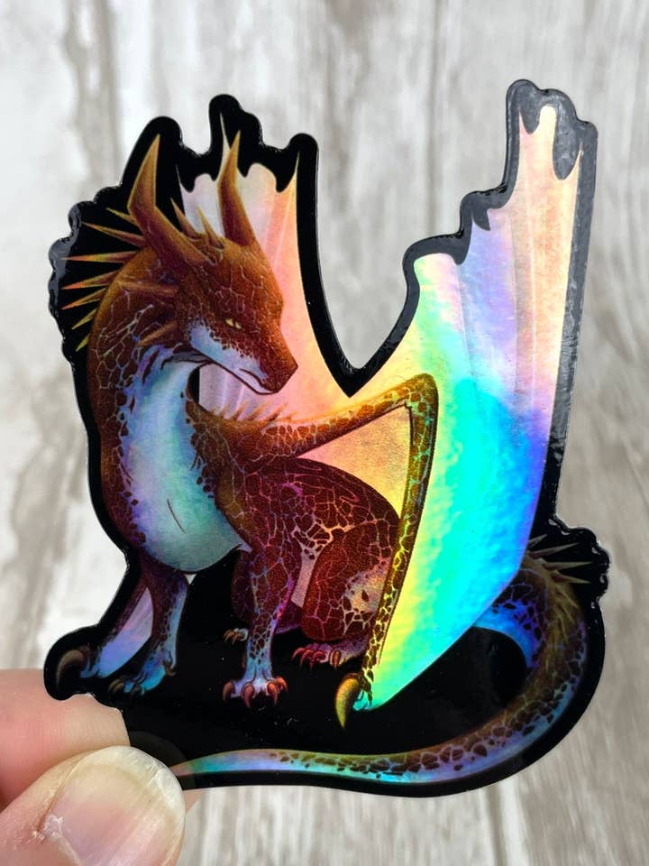 Opal Mineral Dragon - Holographic Die Cut Vinyl Sticker for wholesale by Two Twisted Dragons