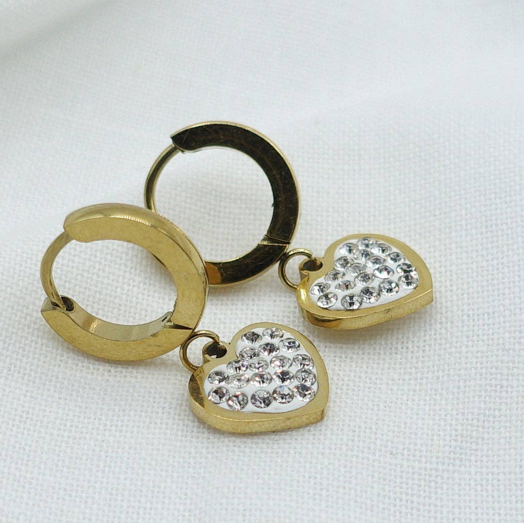 Daemon srls – wholesale Huggie earrings – LUCY ~ Zircons heart Stainless Steel Earrings12