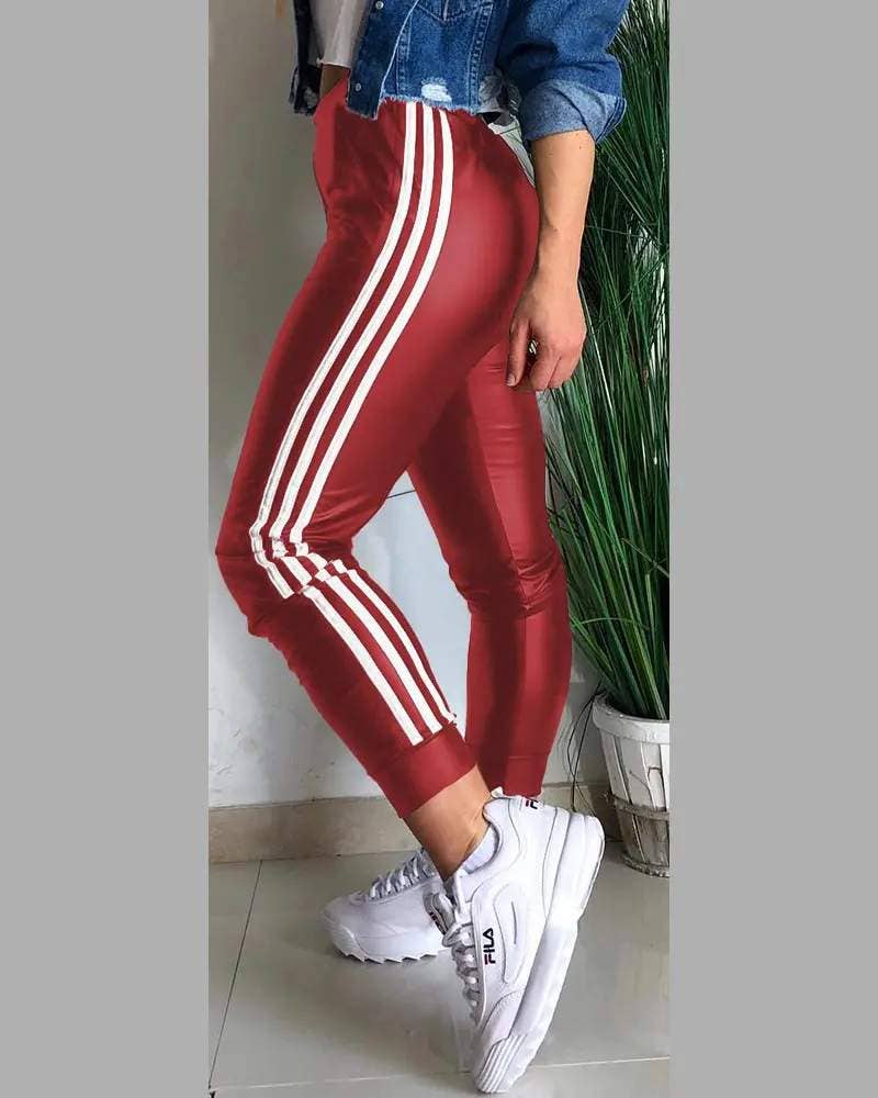 Queen Fashion - Vendita all'ingrosso Pantalone - Donna - Pantaloni casual aderenti in pelle PU a righe6