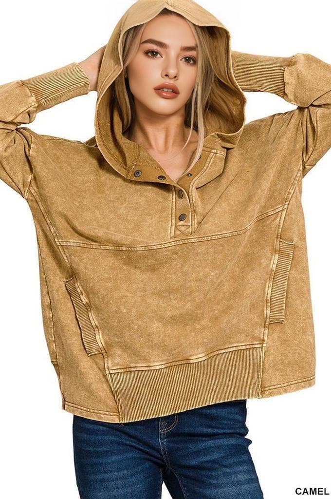 42POPS - Wholesale Hoodie - Women's - ,.._ 1015 French Terry Acid Wash Kangaroo Pocket Hoodie SI-253281