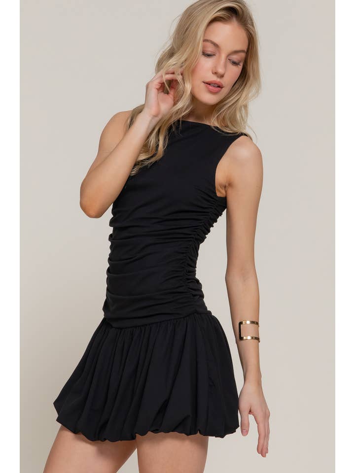 Active Basic | Active USA - Wholesale Dress - Women's - Sleeveless Boat Neck Voluminous Mini Dress4