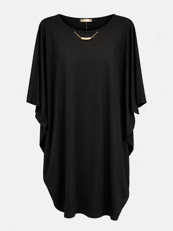 Round Neck Tunic Jersey Top Withnecklet Detail for wholesale by Malissa J Collection