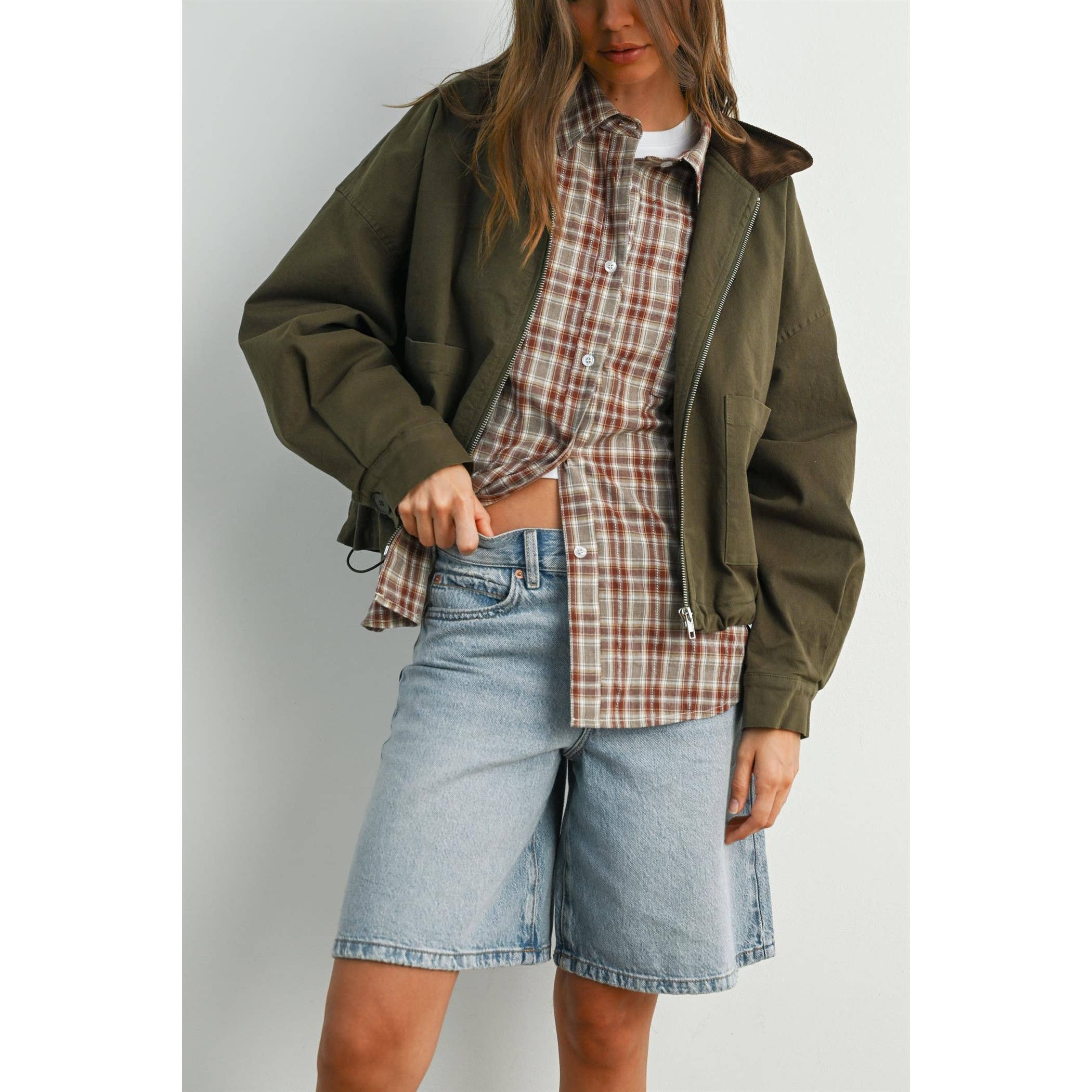 BUTTERMELON - Wholesale Jacket - Women's - Collared Zip-Up Drawstring Jacket - BMJ782512