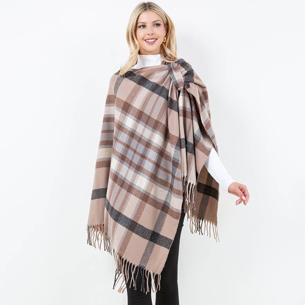 Sensibling Corp. - Vente Poncho – femme - Poncho à Franges en Plaid5