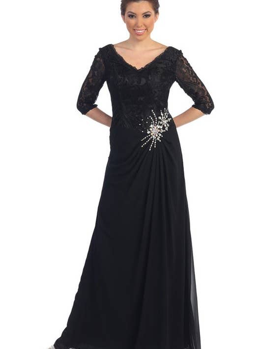 Robe de demoiselle d'honneur à manches trois-quarts et col en V pour la vente par Dancing Queen Dress