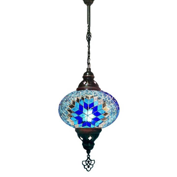 Hanging Mosaic Chandelier Lamp - Blue/Turquoise Star Matchin for wholesale by Access by Mediterranean Concepts