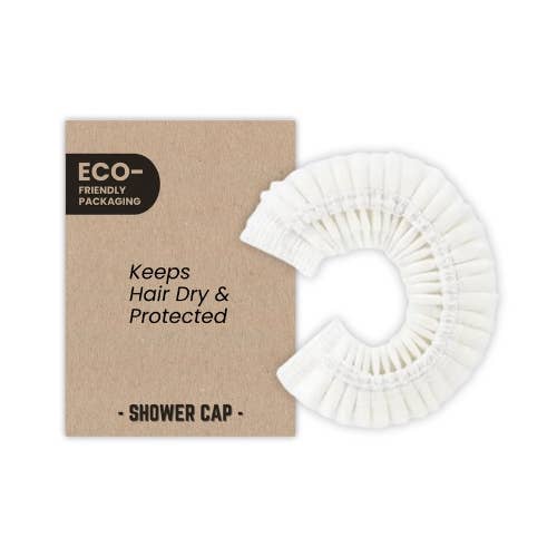 Eco Shower Cap for Hotels for wholesale by CHOOSE!™ Premium Sustainable Care Essentials. Less Plastic.