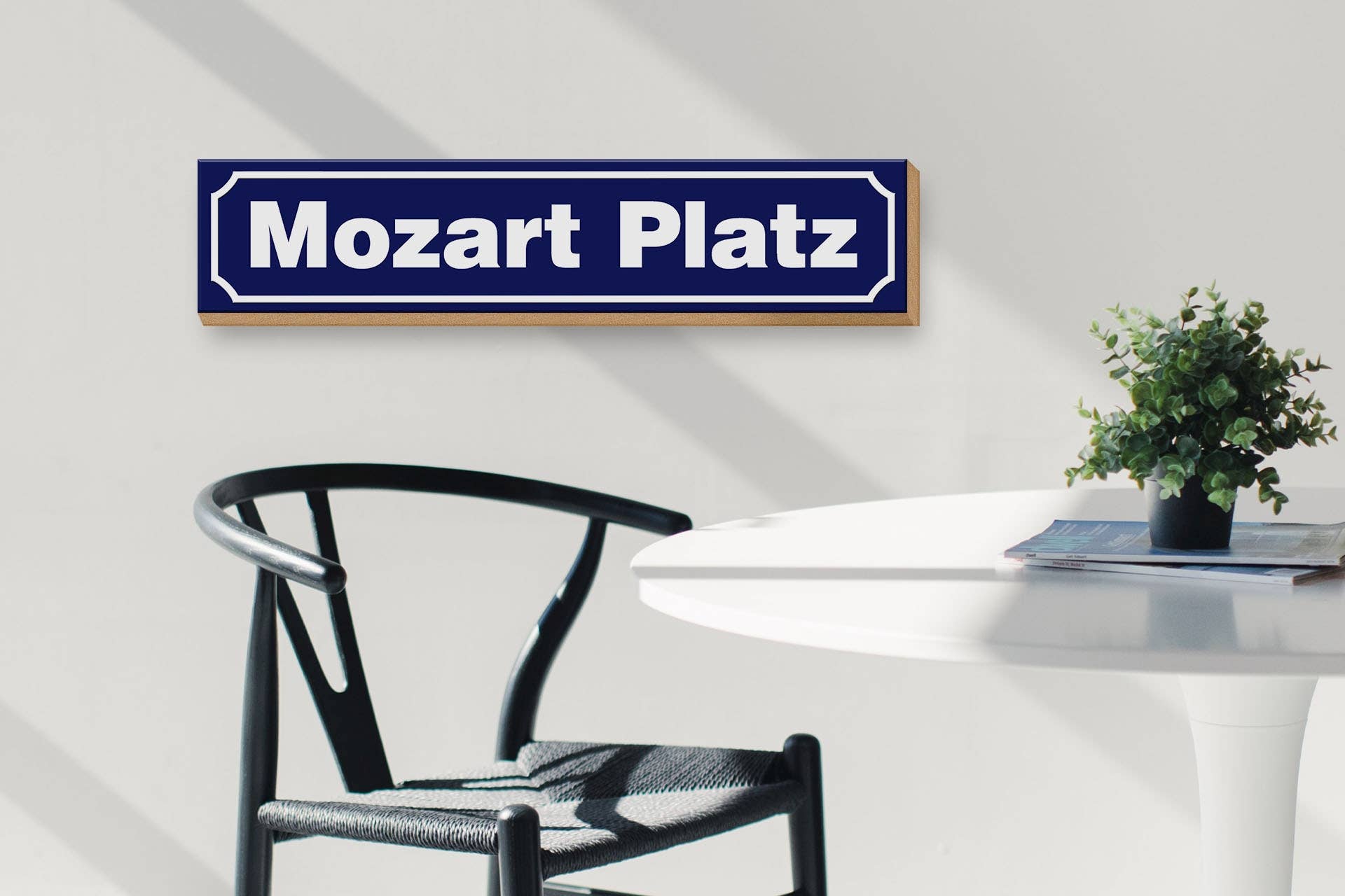 Femer – Sinal por atacado – Placa de madeira Mozart Platz Áustria 46x10 cm2