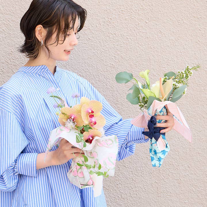 Pink Afternoon walk by the lake Block printed handkerchief for wholesale on Faire15