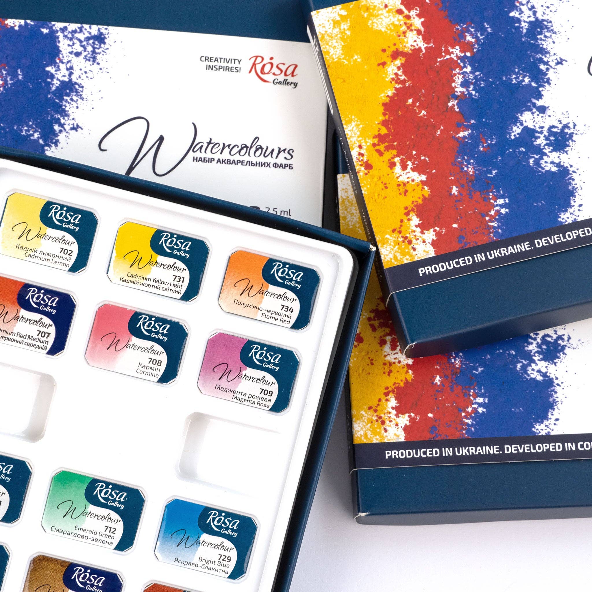 Fainotoys - Wholesale Watercolor Paint - ROSA Gallery Monopigmented Watercolors Set - 12 Colors, Full Pans in Cardboard Box2