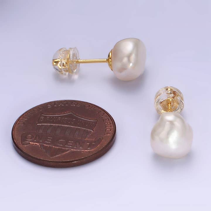 Aim Eternal - Wholesale Stud/Post Earrings - 16K Gold Filled White Baroque Pearl Stud Earrings | AB1193 2