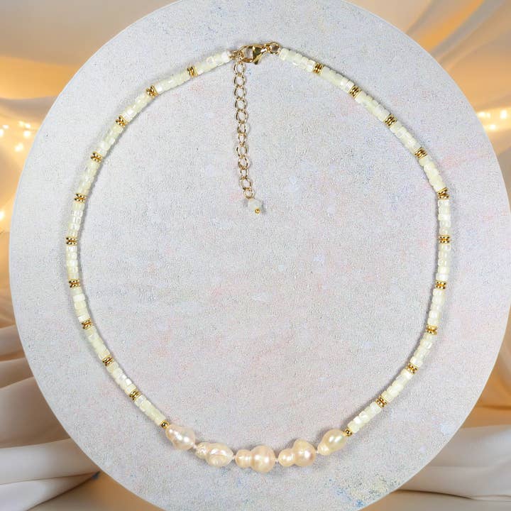 Mother of Pearl Choker Necklace for wholesale by IST Jewelry
