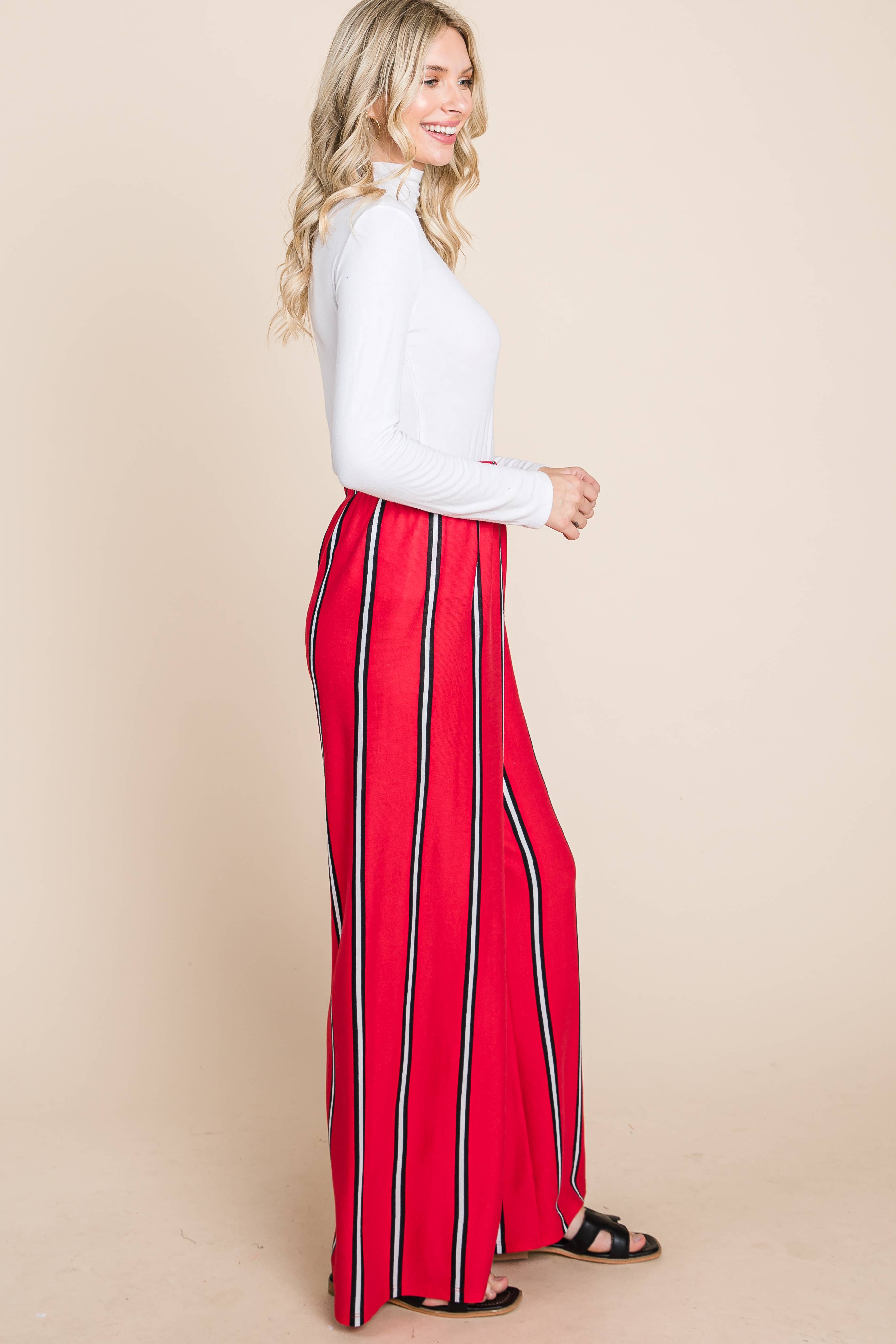 Emerald Collection - Wholesale Broek - Dames - ETP-763 gestreepte broek met wijde pijpen15