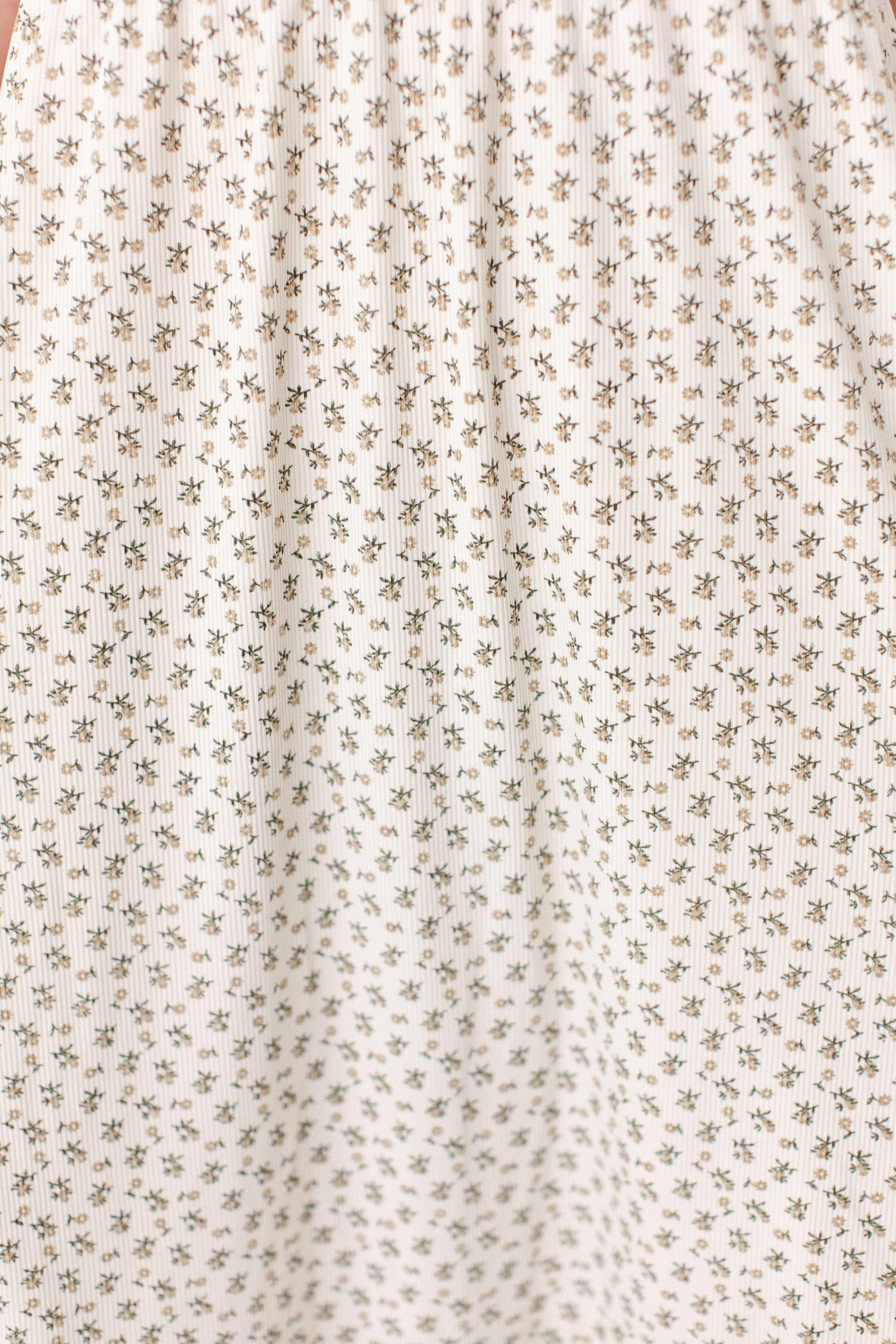 Ivory 'Shiloh' Ditsy Floral Ribbed Midi Dress for wholesale on Faire7