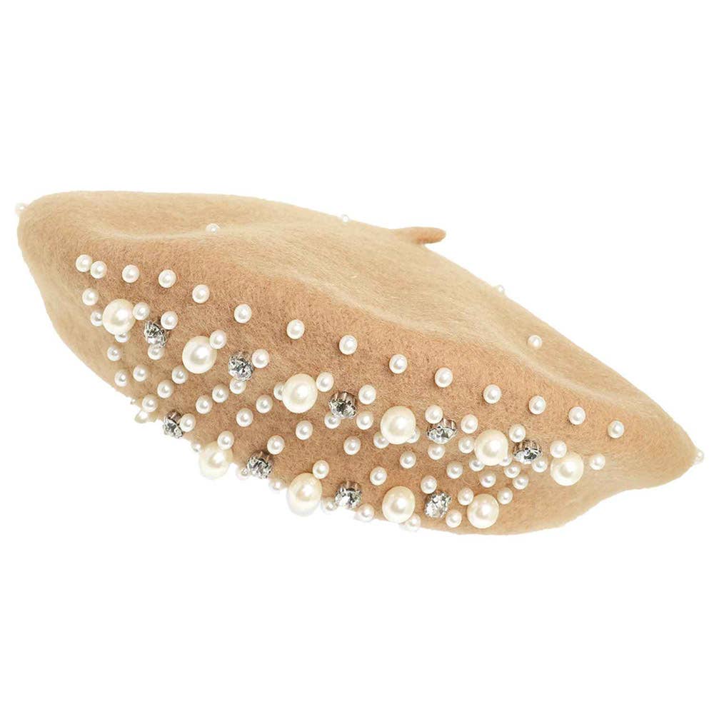 Sensibling Corp. - Wholesale Beret - Women's - Pearl Stone Cluster Embellished Wool Beret Hat0