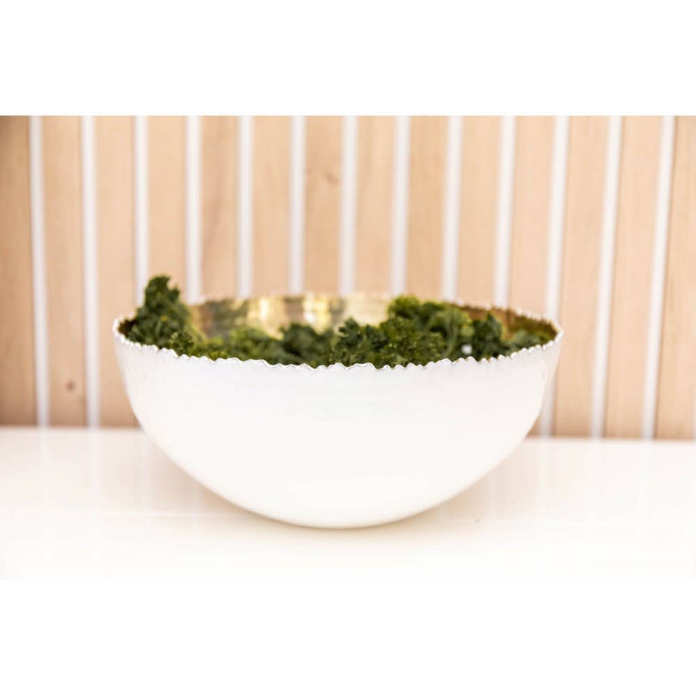 AULICA - Wholesale Serve Bowl - White and gold hammered salad bowl 26x26x11.5cm1