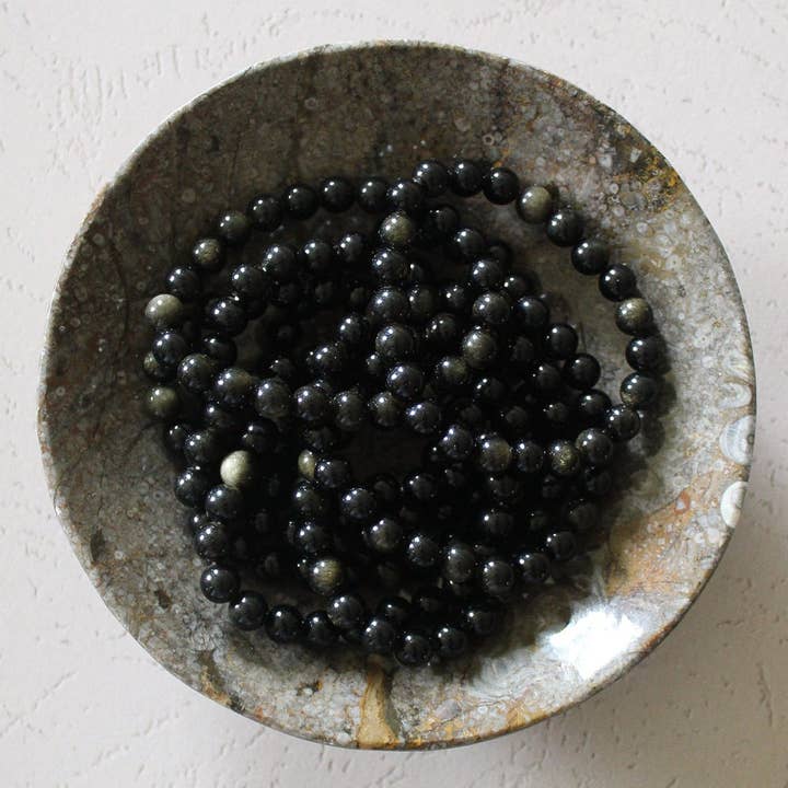 Pulsera de Obsidiana con Brillo Dorado 4mm/6mm/8mm - Cristales y Piedras para venta al por mayor de Pebble House