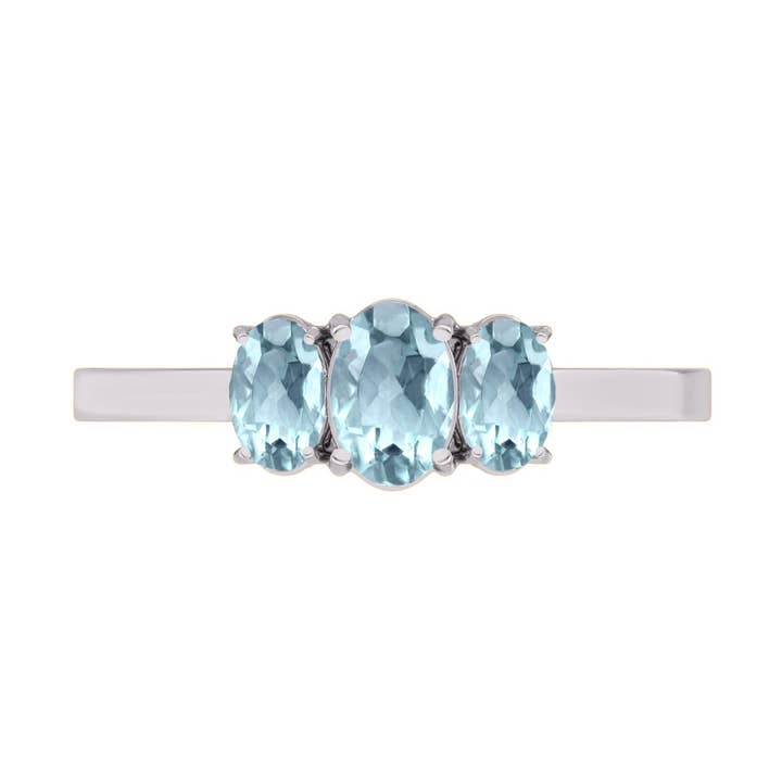 Anillo de tres piedras de talla ovalada en oro blanco y amarillo de 14 k para venta al por mayor de TimeLe$$ Classics