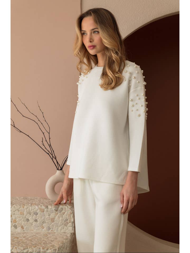 Joh Apparel - Wholesale Knit Top - Women's - Fiona Stretch French Scuba Pearl Top20