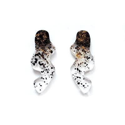 Blue and White Glitter Squiggle Resin Earrings