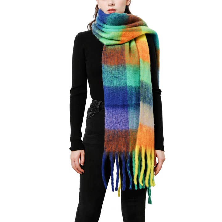 JC Sunny Fashion - Wholesale Scarf - Women's - Oversized Colorful Cozy Long Fringe Fuzzy Scarf