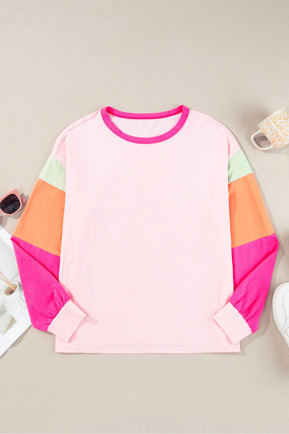 Lovesoft - Wholesale Knit Top - Women's - Colorblock Patchwork Long Sleeve Loose Top1