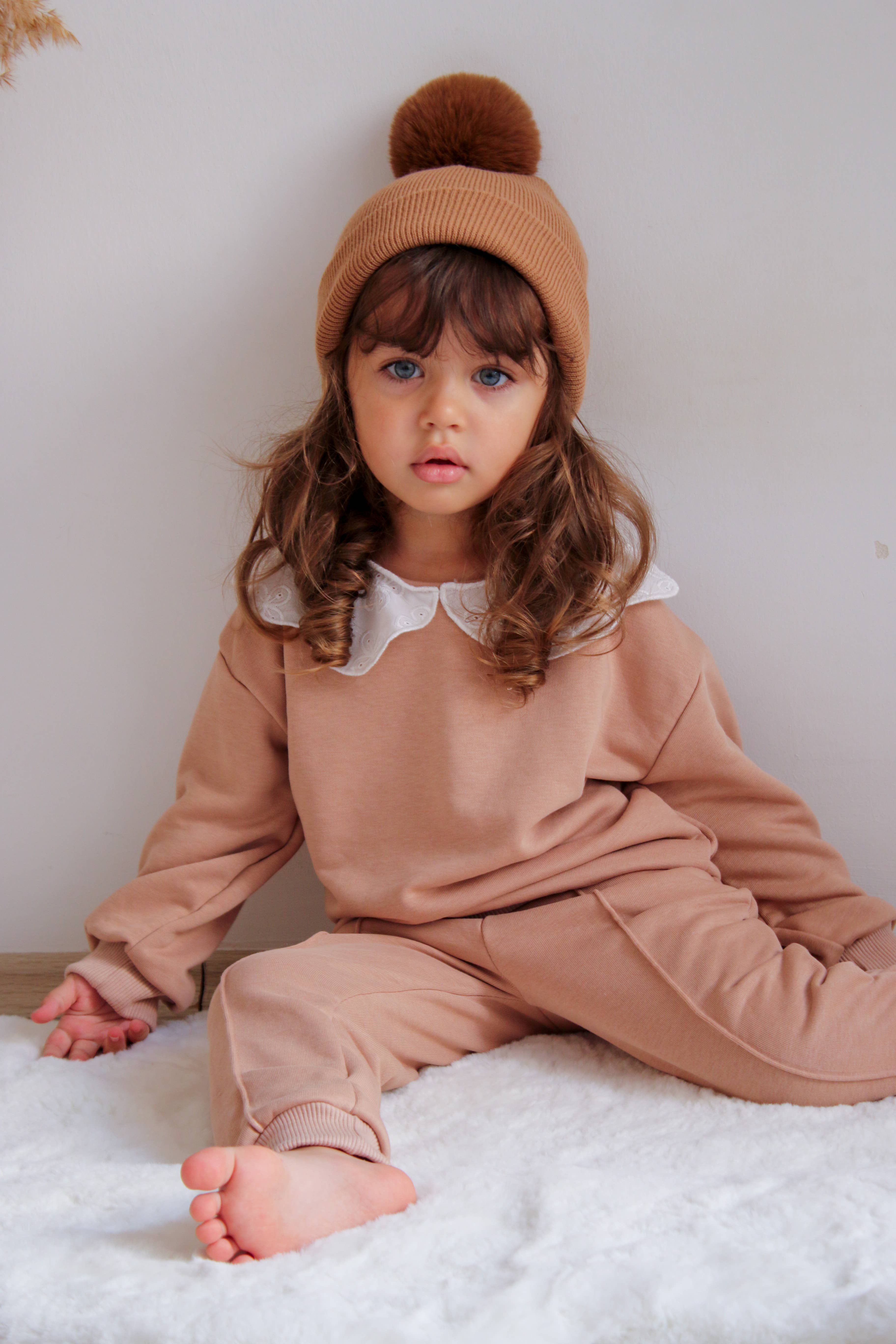 Single Pom Pom Baby/Kid's Brown Beanie Hat 0-8 Years for wholesale on Faire11