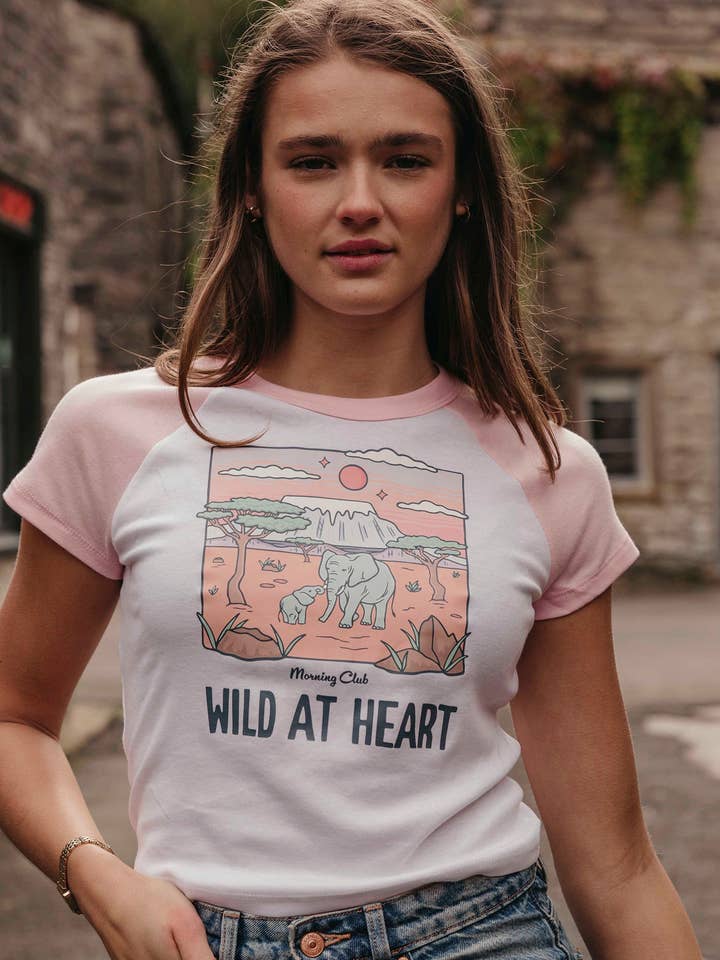 Wild At Heart Printed Micro Rib Baby Tee for wholesale by Morning Club Clothing