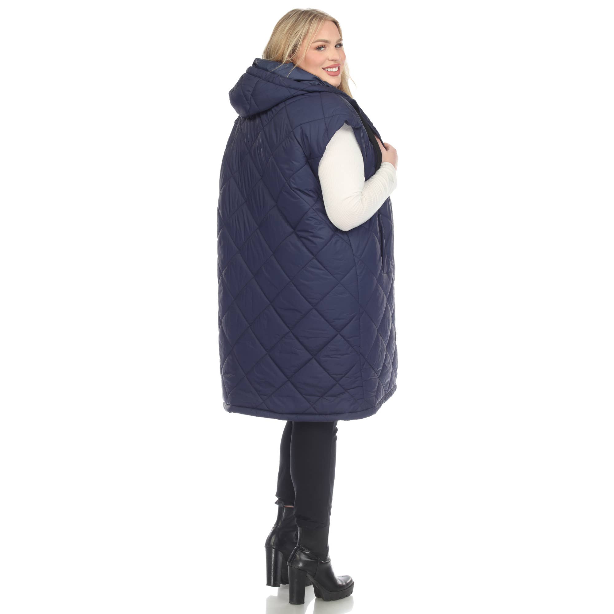 WHITE MARK - Wholesale Outerwear Vest - Women's - Plus Size Diamond Quilted Hooded Puffer Vest4