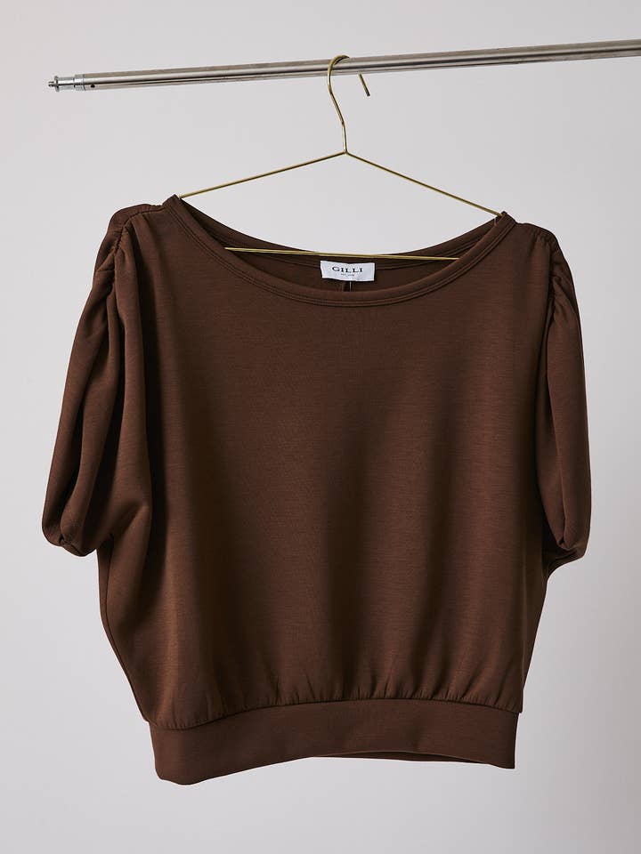 BOATNECK SHRRING HALF SLEEVE CROP TOP for wholesale by GILLI