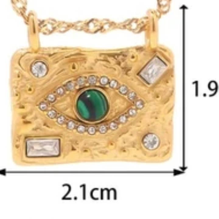 HoopLa - Wholesale Pendant/Charm Necklace - Evil Eye Protection Medallion Talisman 14K Gold Crystal Neck