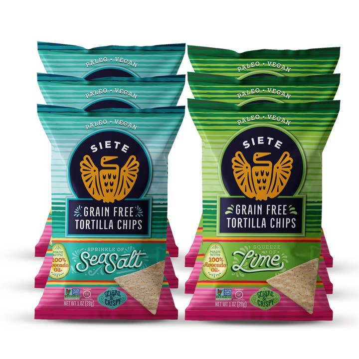 Tortilla Chip 1oz Mix Pack: 48 Sea Salt, 24 Lime for wholesale by Siete Foods