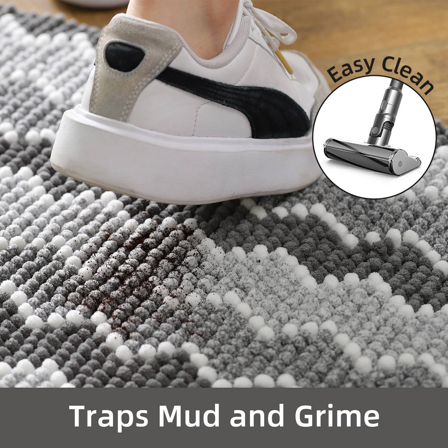 Kasentex – Tapete de banho por atacado – Tapete de Banheiro Macio de Chenille com Design Geométrico Antiderrapante8