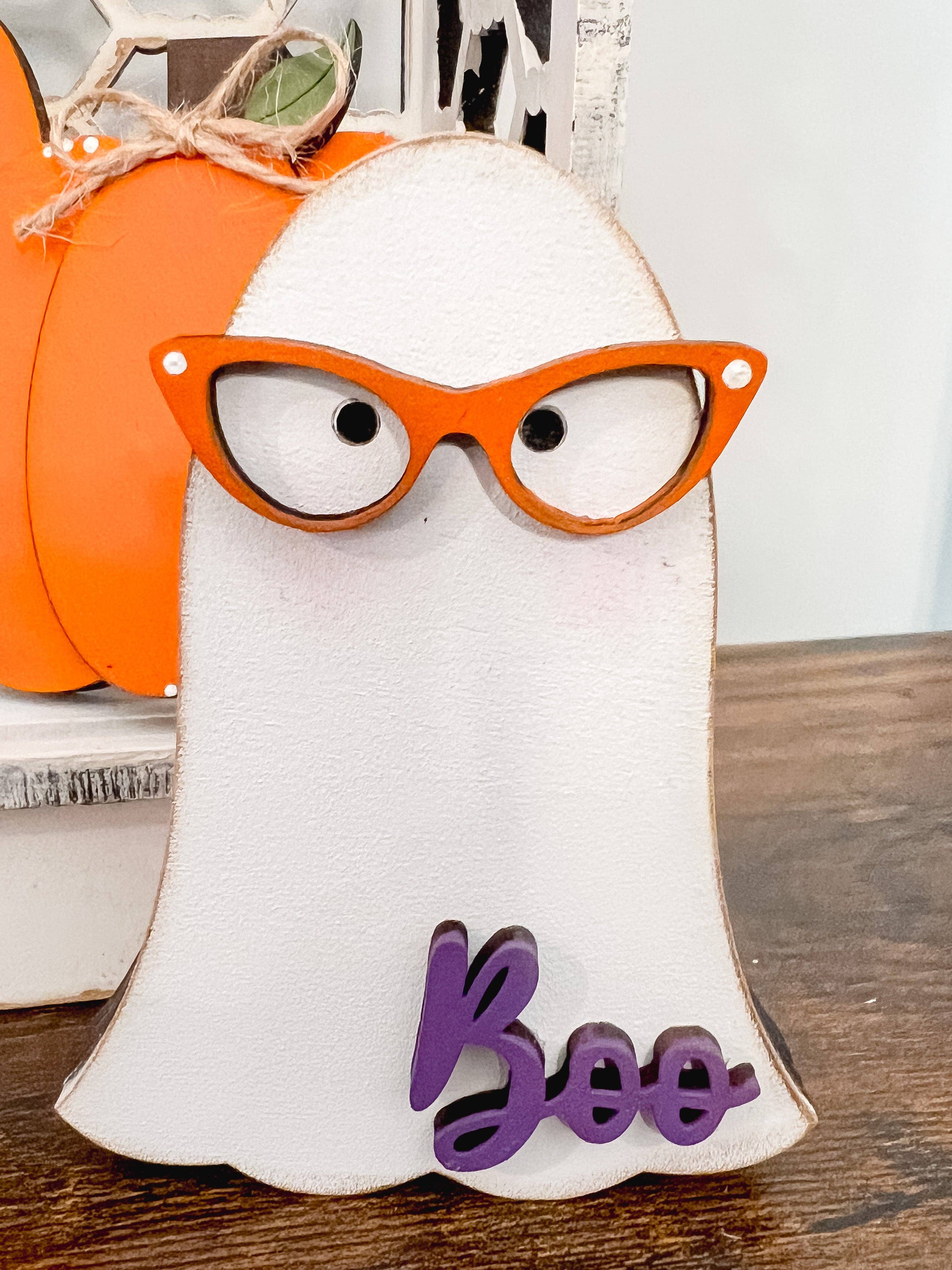 Hollow Grove Designs - Wholesale Decorative Tabletop Object - Nerdy Ghost Shelf Sitters | Chunky Ghost Tiered Tray Decor | Halloween Accents1