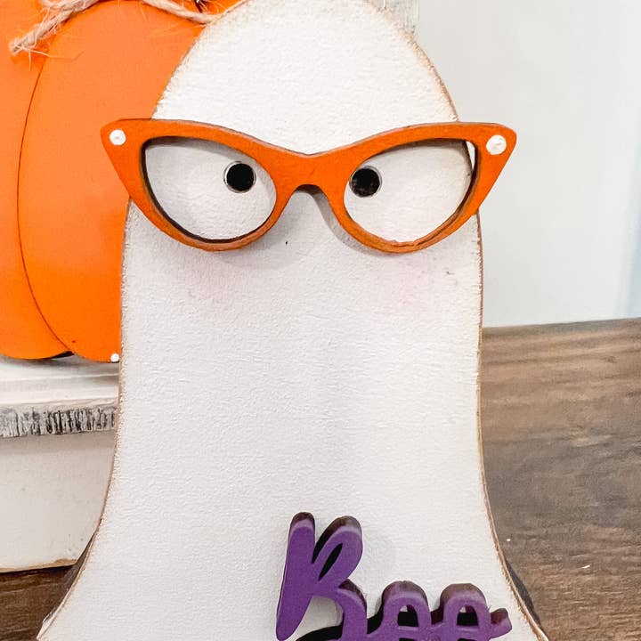 Hollow Grove Designs - Wholesale Decorative tabletop object - Nerdy Ghost Shelf Sitters | Chunky Ghost Tiered Tray Decor | Halloween Accents1